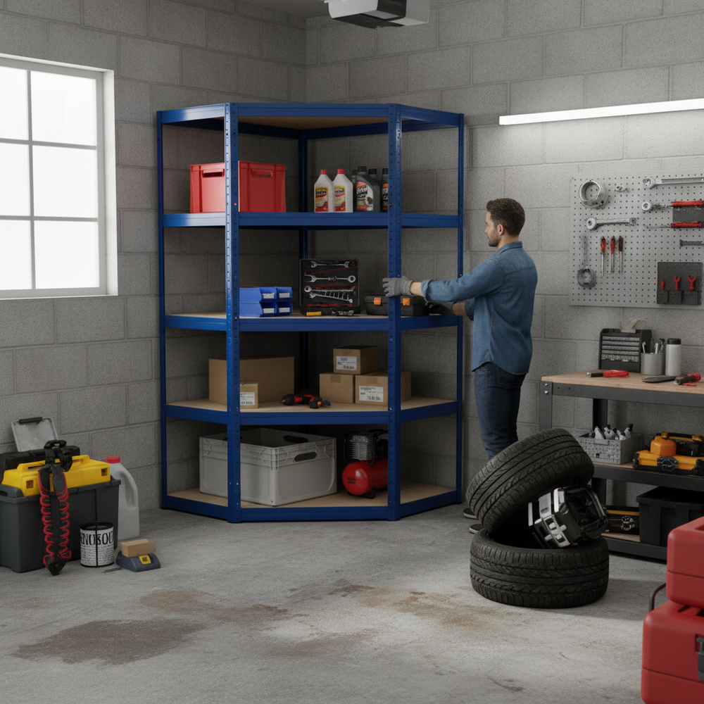 Premium Corner Garage Shelving Unit - 1800mm High - 250kg Capacity - Side view