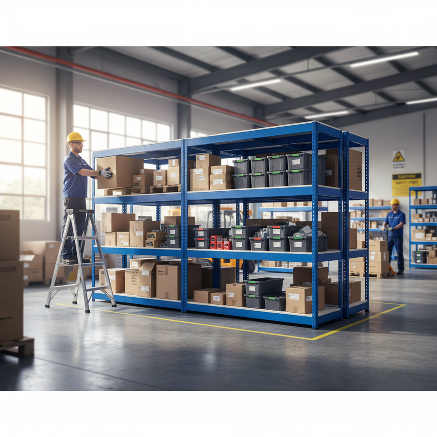 Heavy Duty Industrial Shelving - 2440mm High - 400kg Load Capacity - Melamine - Blue - Front view