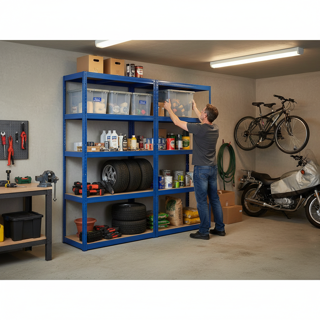Premium Garage Shelving - 1800mm High - 200/280kg Capacity - Blue - Side view