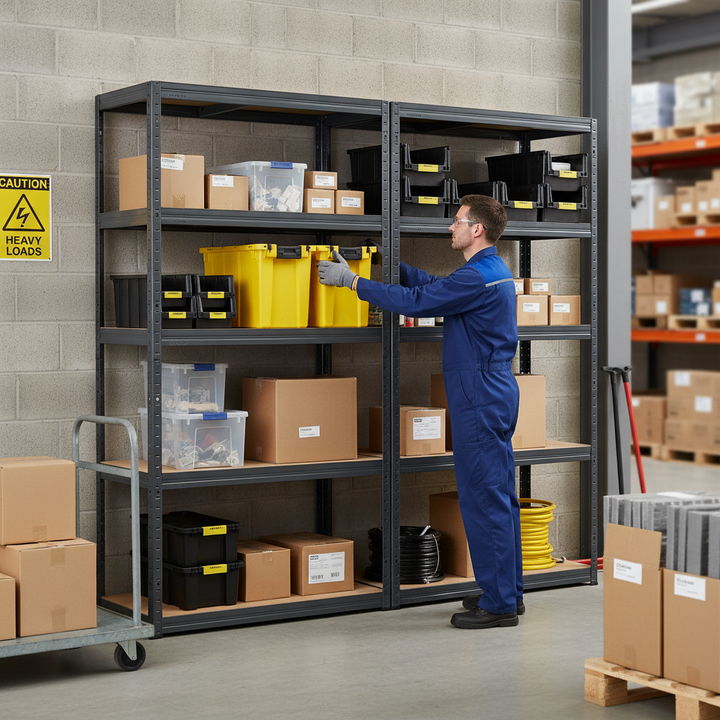 Premium Garage Shelving - 1800mm High - 200/280kg Load Capacity - Grey - Front view