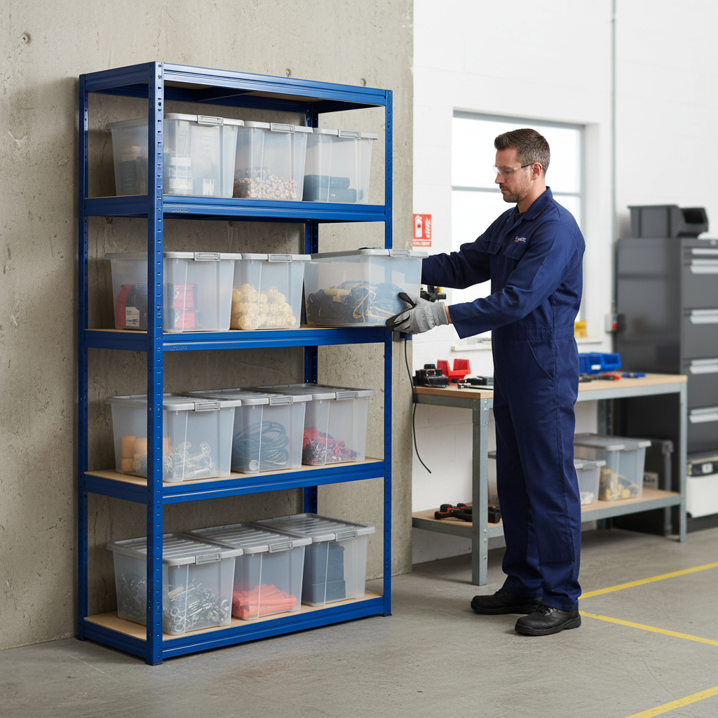 Heavy Duty Shelving Unit with 10 Plastic Storage Boxes - 1800mm High - Front view