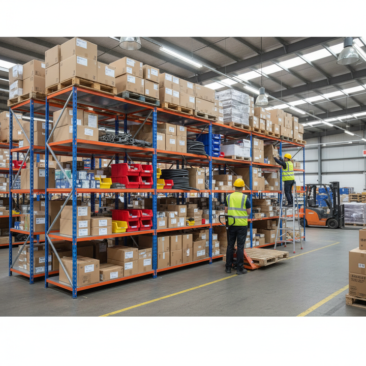 Premium 4x Industrial Shelving - 1830mm High - 200kg Capacity - Steel Construction - Side view