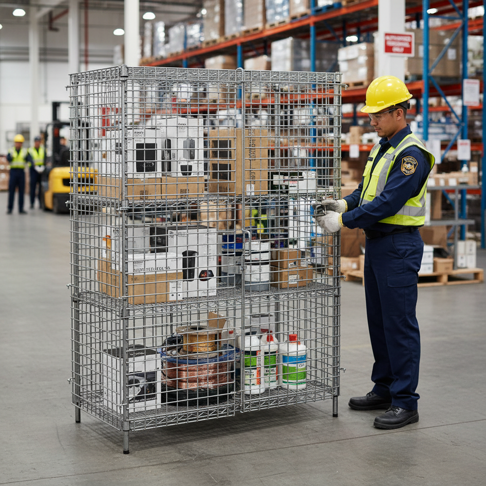 Heavy Duty Secure Storage Unit with Open-Wire Design - Side view