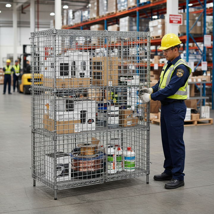 Heavy Duty Secure Storage Unit with Open-Wire Design - Side view