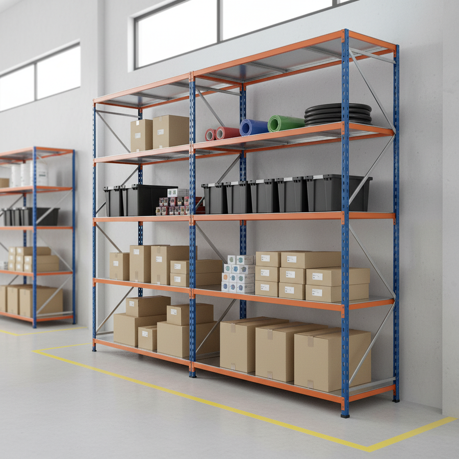 Heavy Duty 3x Industrial Shelving - 1980mm High - 340kg Capacity - Steel - Front view