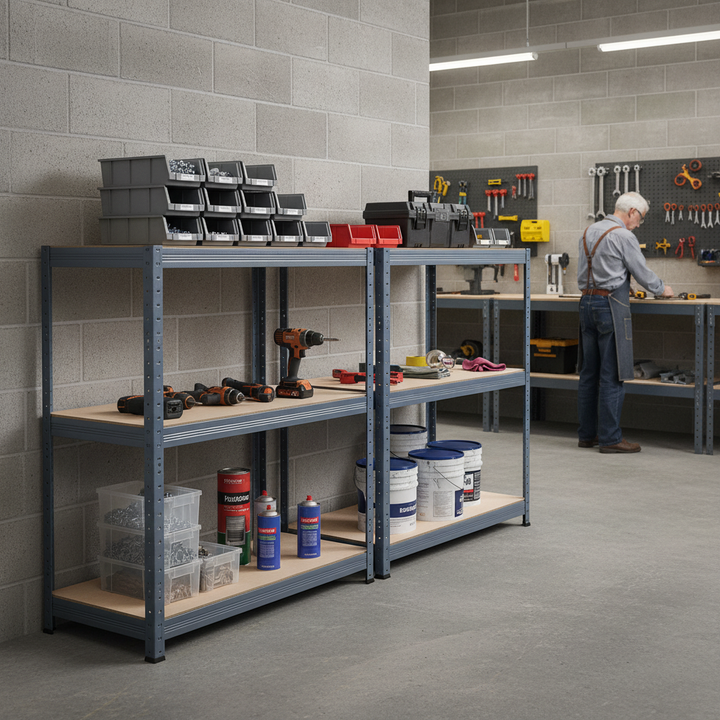 Heavy Duty Half Height Shelving Units - 1065mm High - 200/280kg Capacity - Grey - Side view