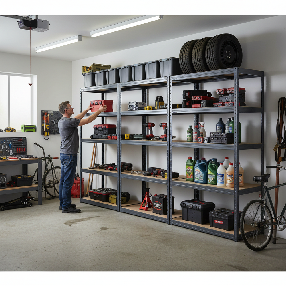 Heavy Duty Garage Shelving - 1800mm High - 200/280kg Capacity - Grey - Side view