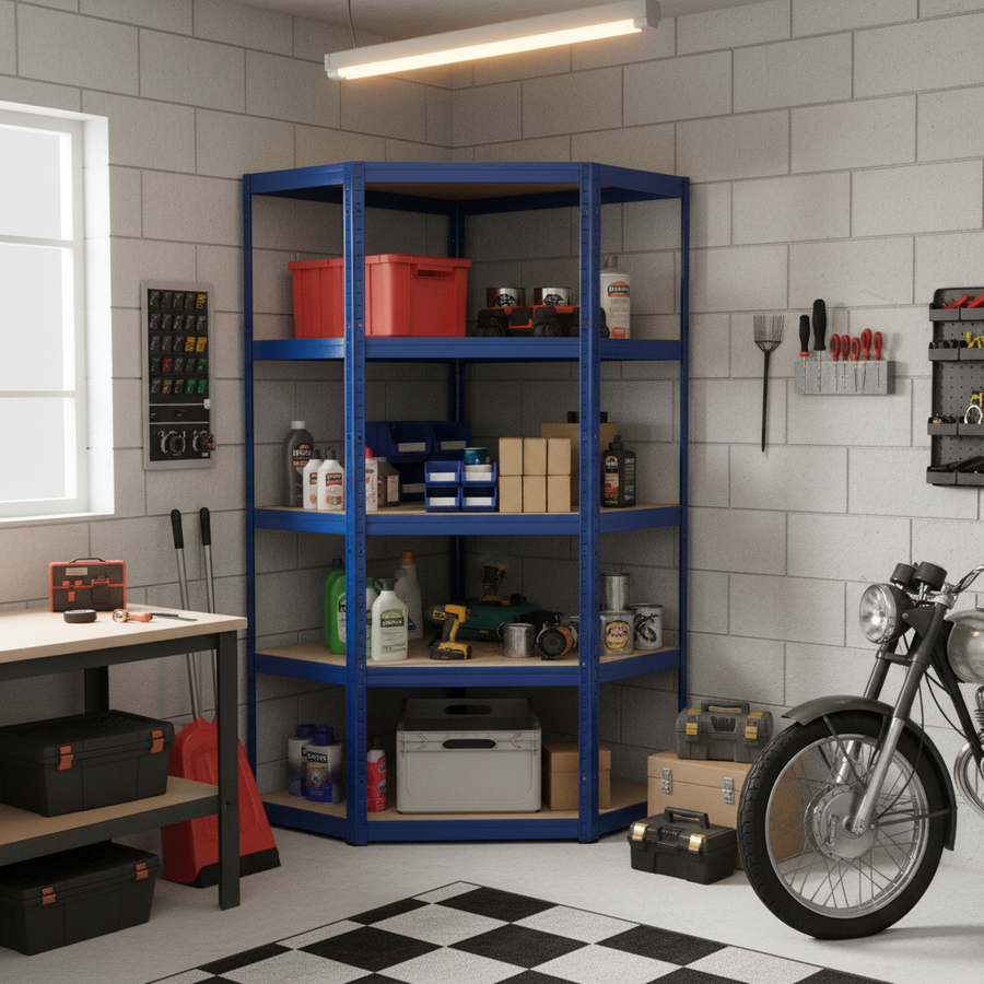 Premium Corner Garage Shelving Unit - 1800mm High - 250kg Capacity - Front view