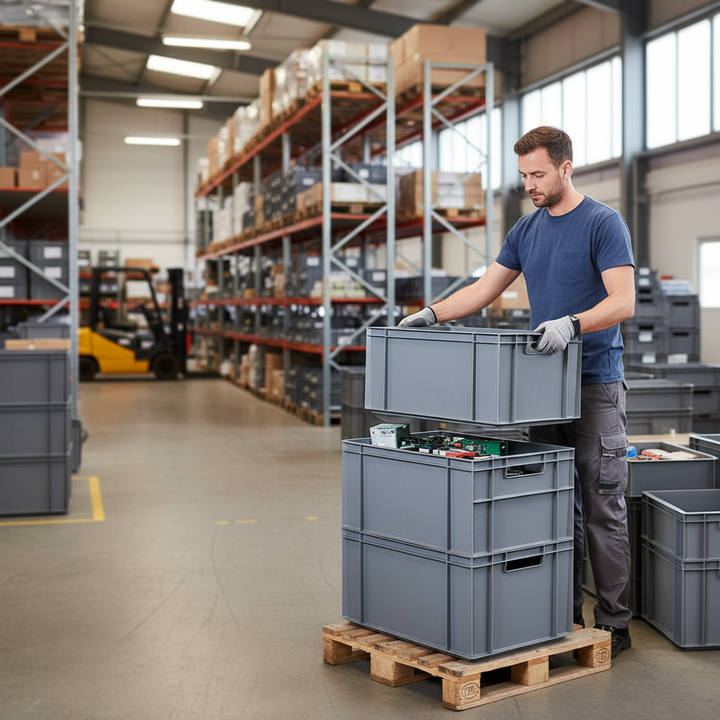 Premium Grey Euro Containers - Durable, Stackable, Multibuy Offers - Side view