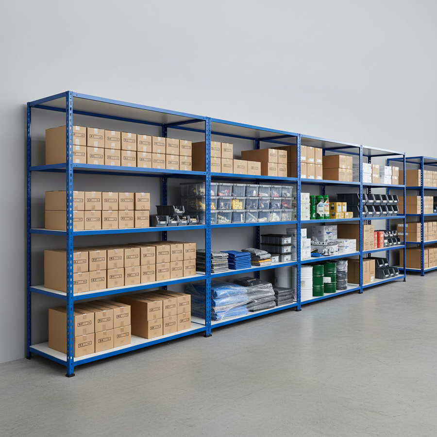 Heavy Duty Industrial Shelving Unit - 2440mm High - 200kg Capacity - Melamine - Blue Finish - Front view
