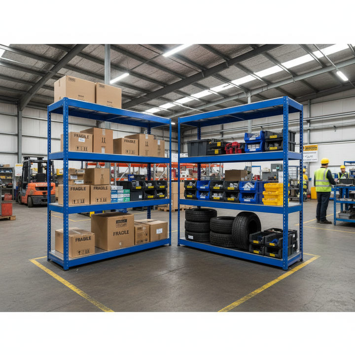 Heavy Duty Industrial Shelving - 1980mm High - 400kg Capacity - Steel - Blue - Side view