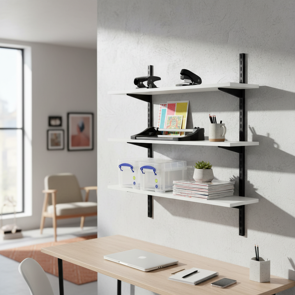 Premium Twin Slot Wall Mounted Shelving - 600mm Wide - Heavy Duty Melamine - Side view