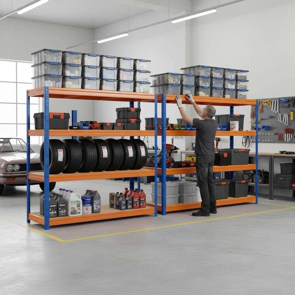 4x Premium Heavy Duty Garage Shelving - 1770mm High - Up to 600kg Capacity - Side view
