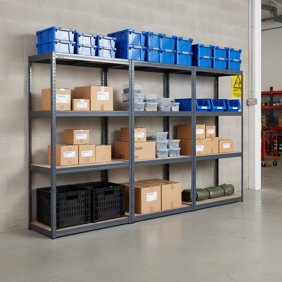 Premium Industrial Shelving - 1600mm High - 200kg Capacity - Grey - Front view