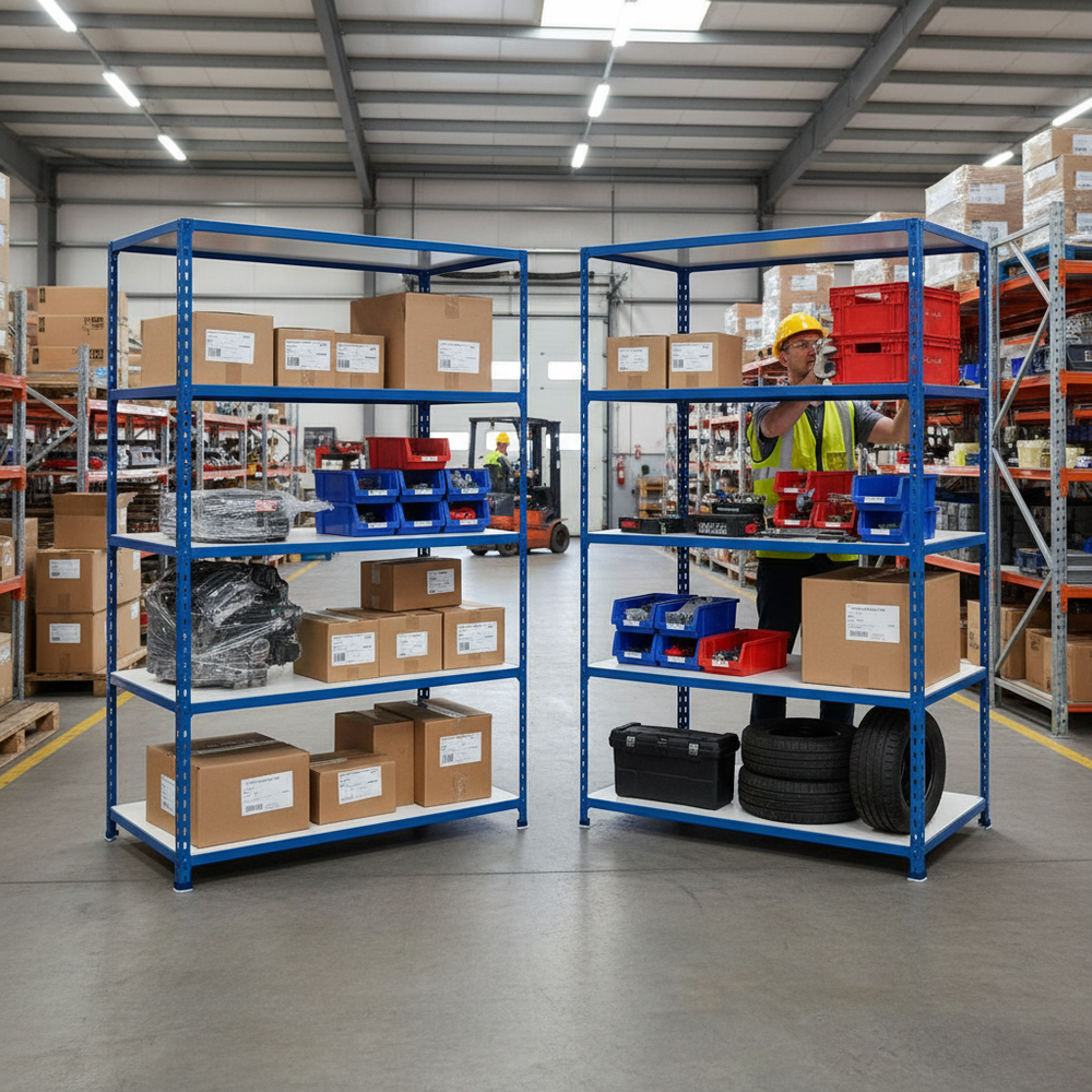 Premium Industrial Shelving - 1830mm High - 200kg Load Capacity - Melamine - Blue Finish - Side view