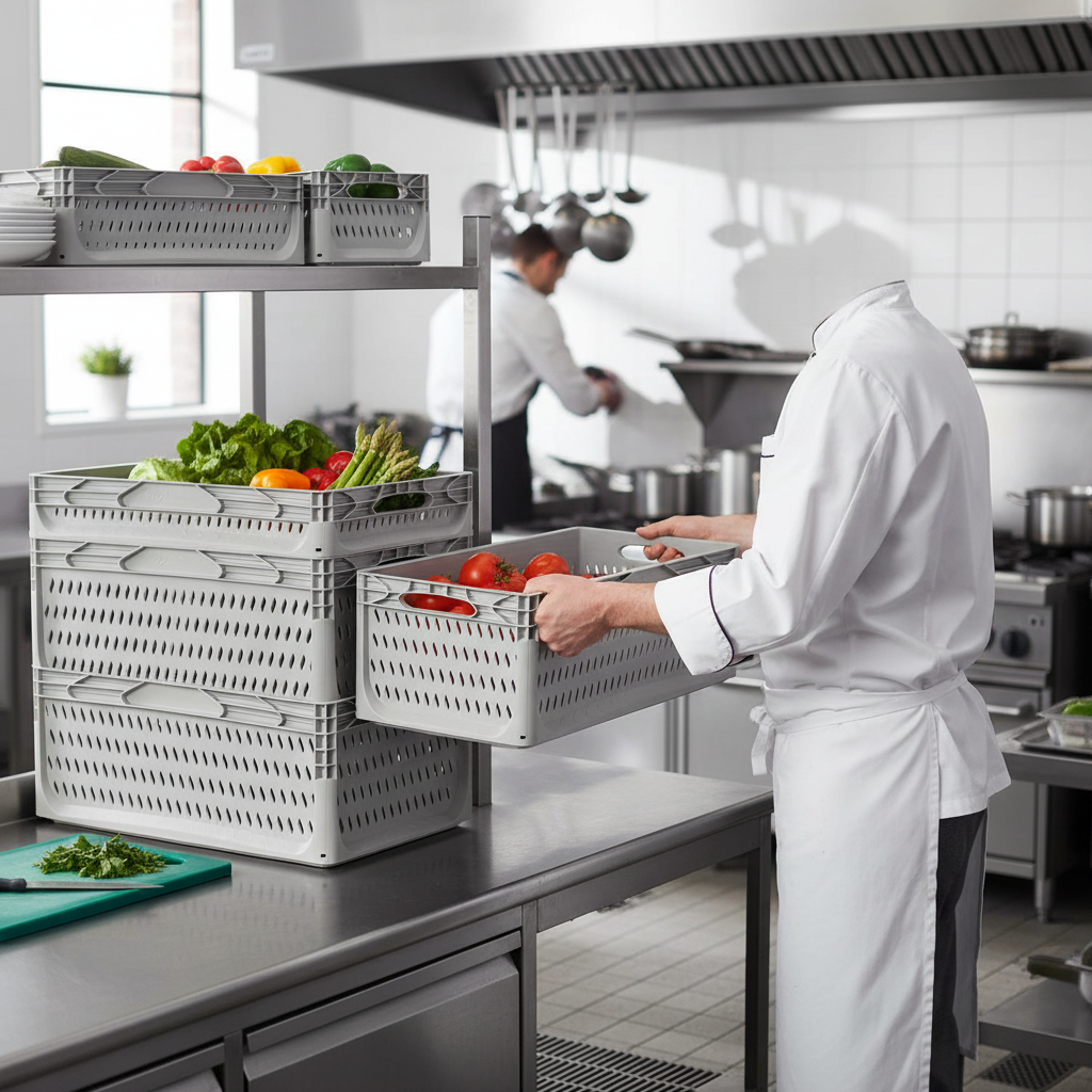 Premium Vented Euro Containers - Light Grey - Multiple Sizes Available - Side view