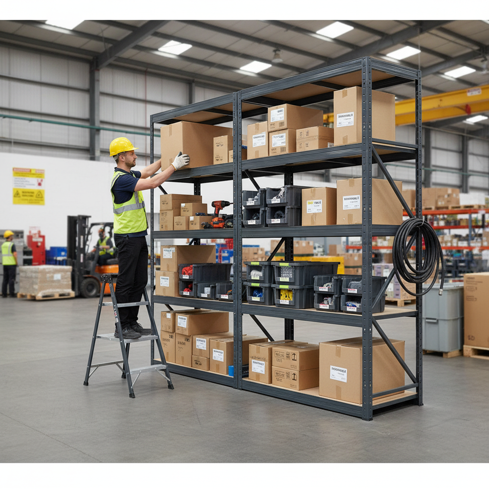 Premium Industrial Shelving - 2130mm High - 200/280kg Load Capacity - Grey - Side view