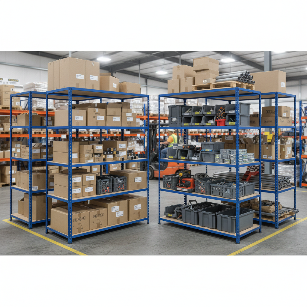 Premium 4x Industrial Shelving - 1830mm High - 200kg Capacity - Chipboard - Blue Finish - Side view
