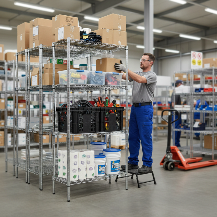 Premium Chrome Wire Shelving Unit - 1625mm High - 300kg Capacity - Side view