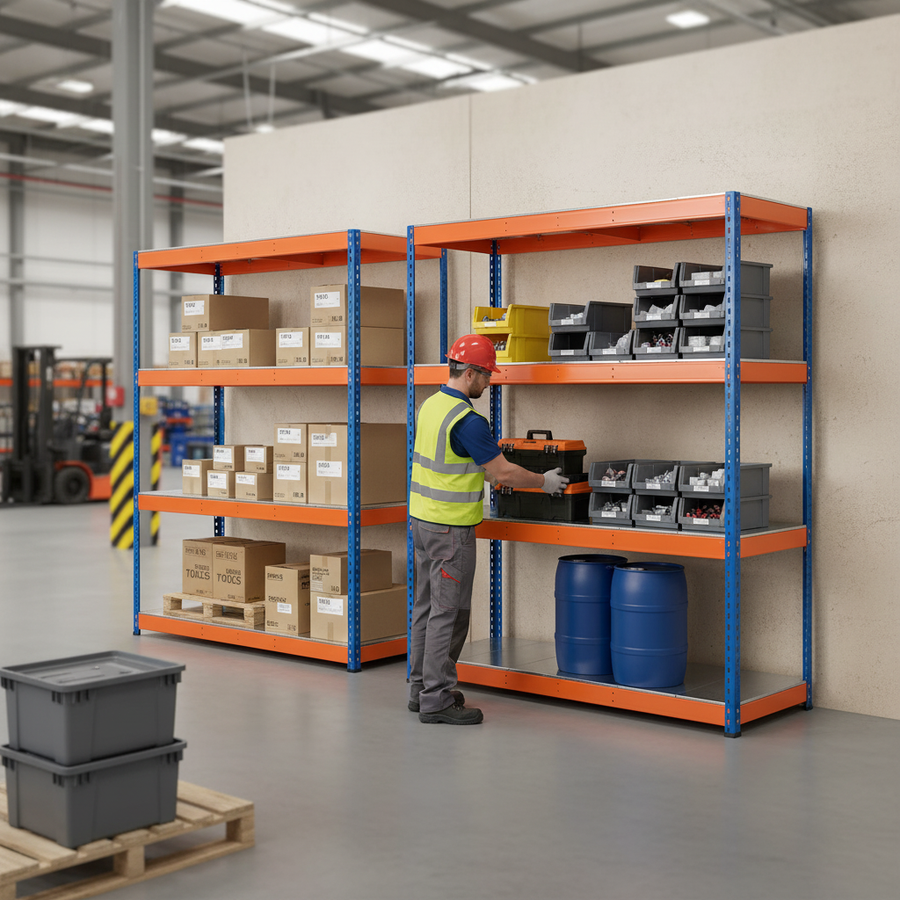 Heavy Duty Industrial Shelving - 2440mm High - 400kg Capacity - Steel - Front view