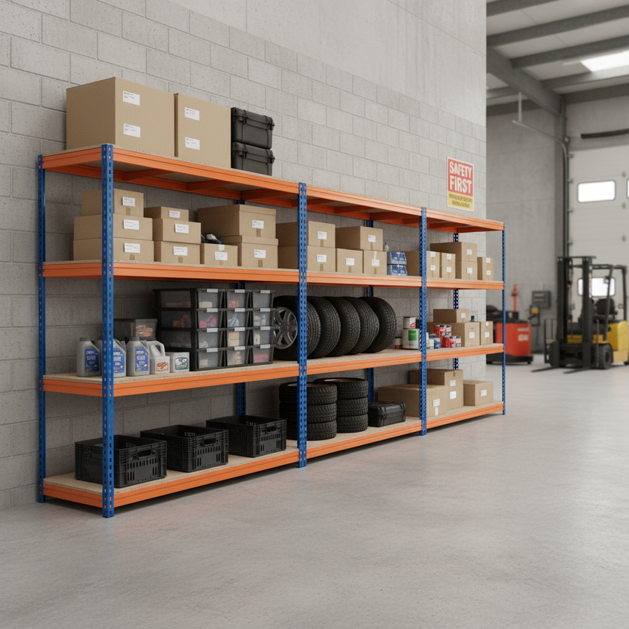 3x Premium Heavy Duty Garage Shelving - 1800mm High - 500kg Load Capacity - Front view
