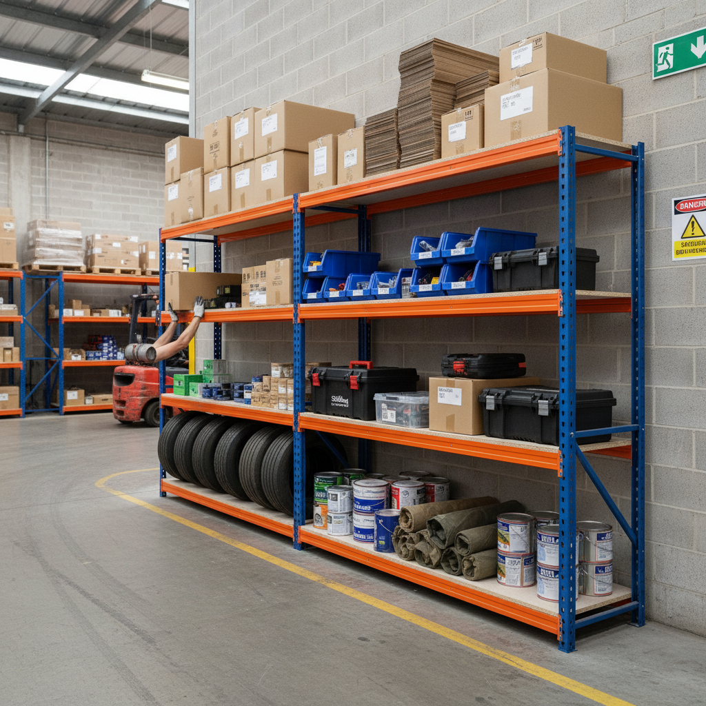 Heavy Duty Industrial Shelving - 1800mm High - 500kg Capacity - Blue & Orange - Side view