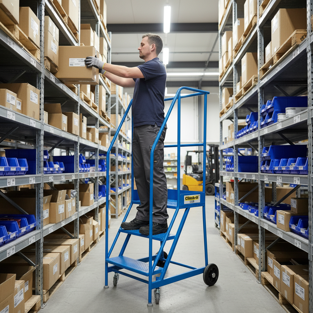 Heavy Duty Mobile Picking Steps with Strong Steel Construction - Side view