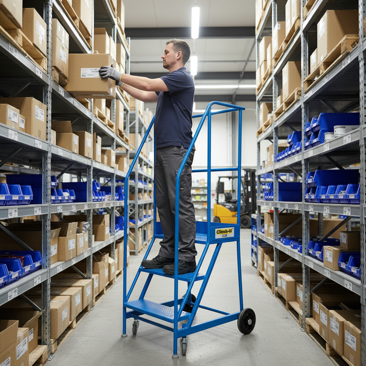 Heavy Duty Mobile Picking Steps with Strong Steel Construction - Side view