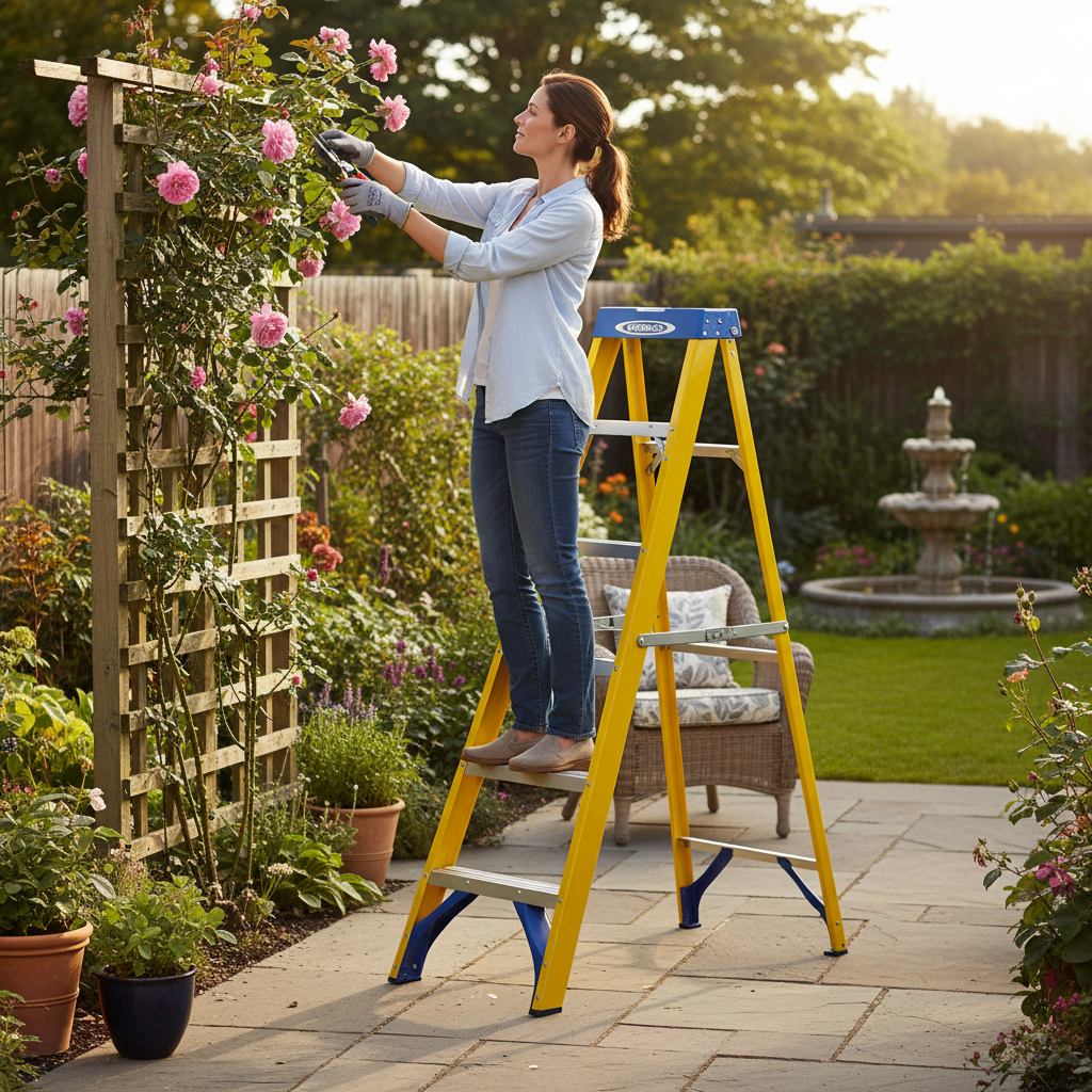 Professional Fibreglass Swingback Step Ladders - 6 Sizes Available - Side view