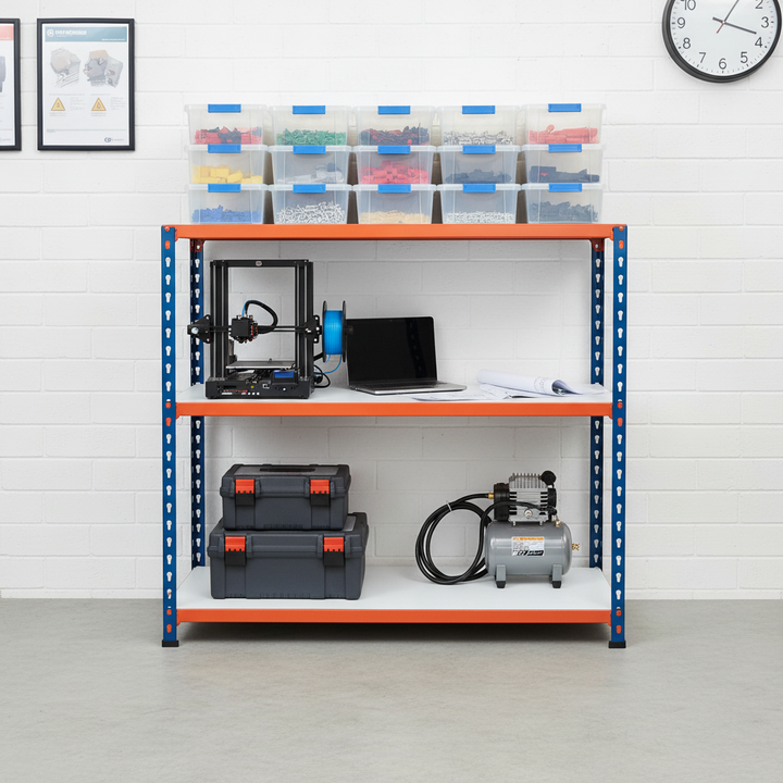Premium 990mm High Workbench - 200kg Capacity - Melamine - Blue/Orange - Front view