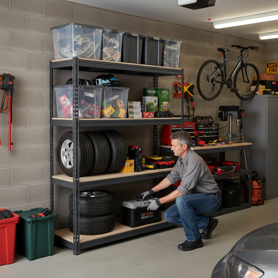 Premium Heavy Duty Garage Shelving - 1800mm High - 500kg Capacity - Grey - Front view