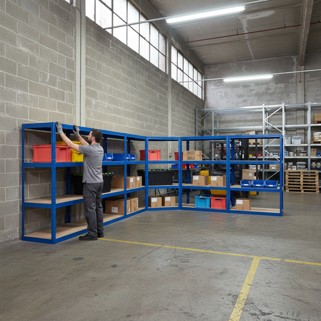 Heavy Duty Corner Shelving Unit - 1600mm High - 200/280kg Capacity - Blue - Side view