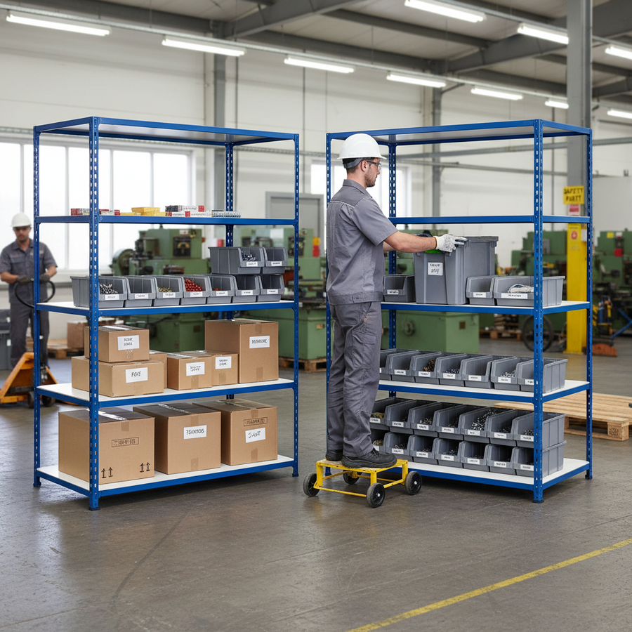 Heavy Duty Industrial Shelving - 2440mm High - 200kg Capacity - Melamine - Blue - Front view