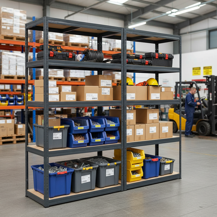 Premium Heavy Duty Shelving Unit - 2130mm High - 200/280kg Capacity - Grey - Side view