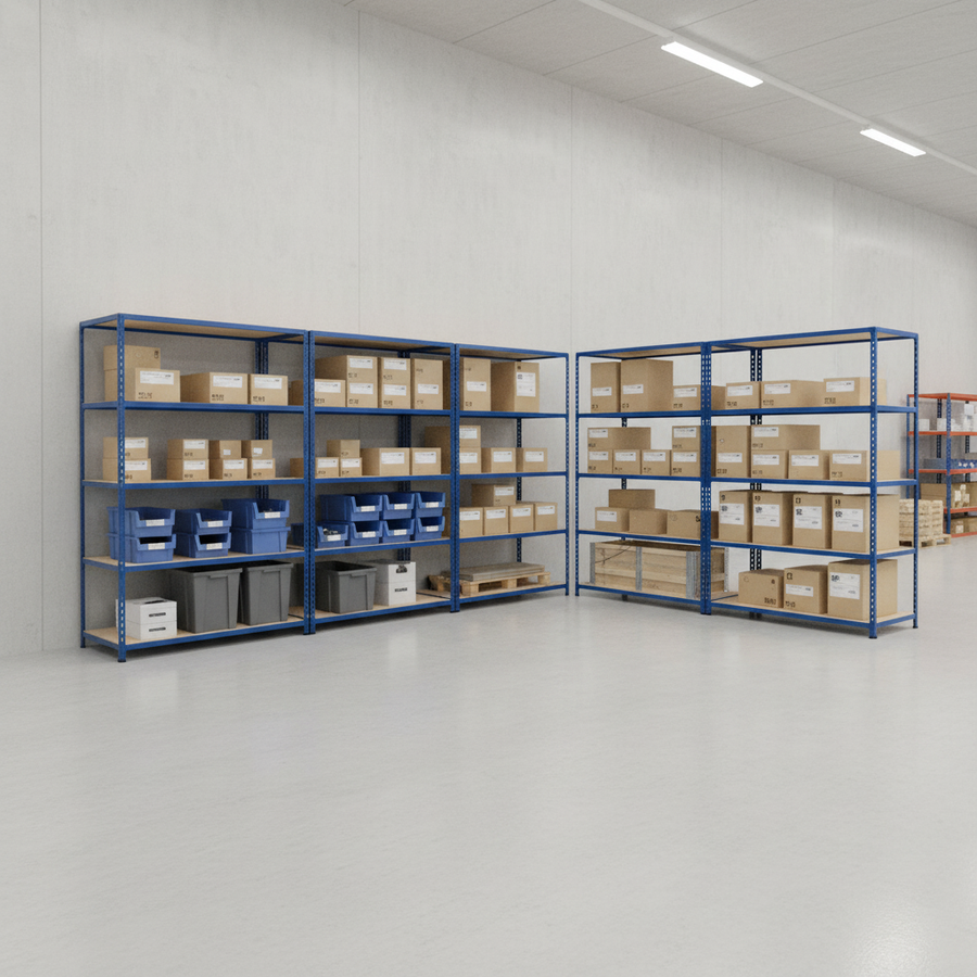 Premium Industrial Shelving - 1830mm High - 200kg Capacity - Chipboard - Blue Finish - Front view