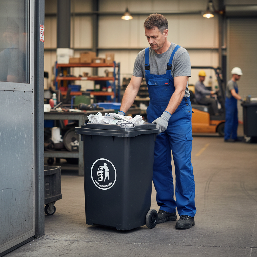 Heavy-Duty Wheeled Bin - Dark Grey for Efficient Waste Management - Side view
