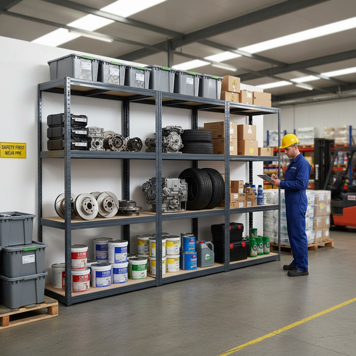Premium Industrial Shelving - 1600mm High - 200kg Capacity - Grey - Side view
