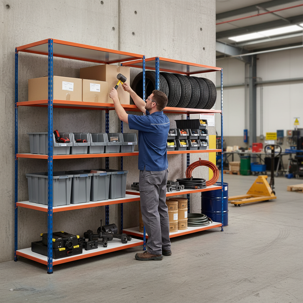 Premium Industrial Shelving - 1830mm High - 200kg Capacity - Melamine - Blue & Orange - Front view