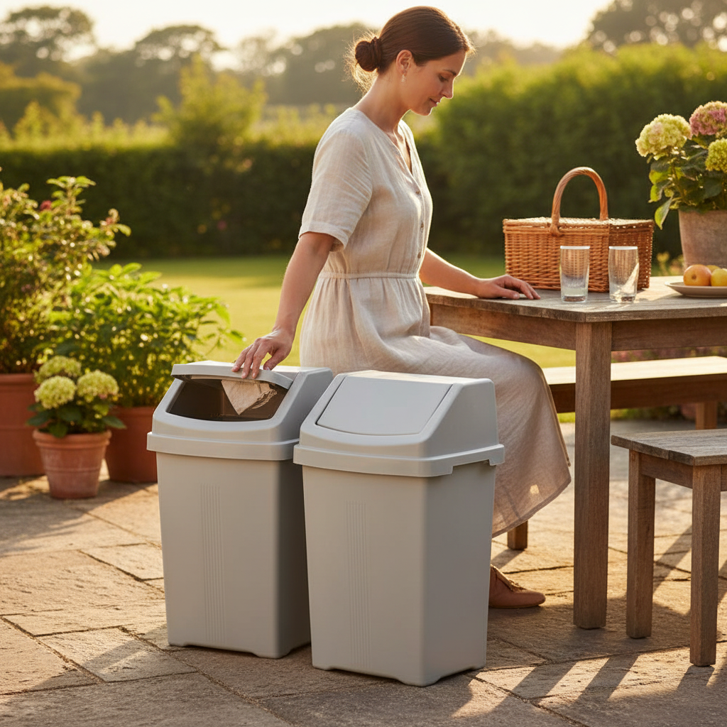 2 Pack 25L Premium Upcycled Swing Bin - Grey - Front view