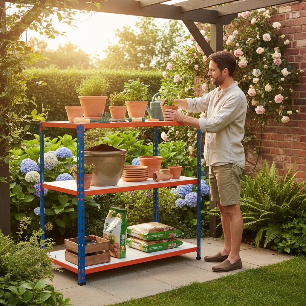 Heavy Duty Workbench - 915mm High - 200kg Capacity - Melamine - Blue/Orange - Side view