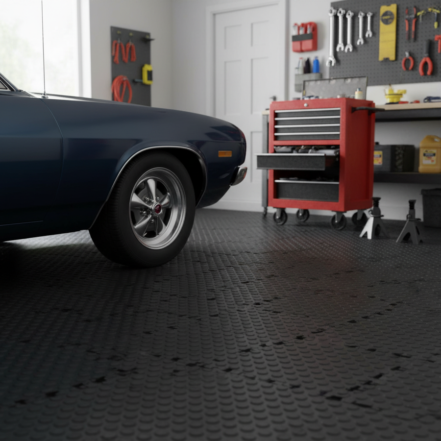Premium Garage Floor Tiles - Coin Pattern for Heavy Duty Use - Front view