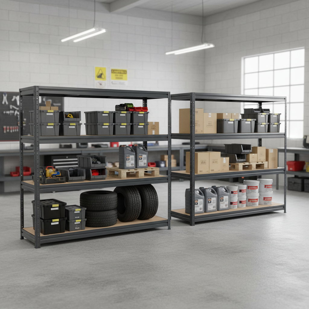 Premium Heavy Duty Garage Shelving - 1770mm High - Up to 600kg - Grey - Front view