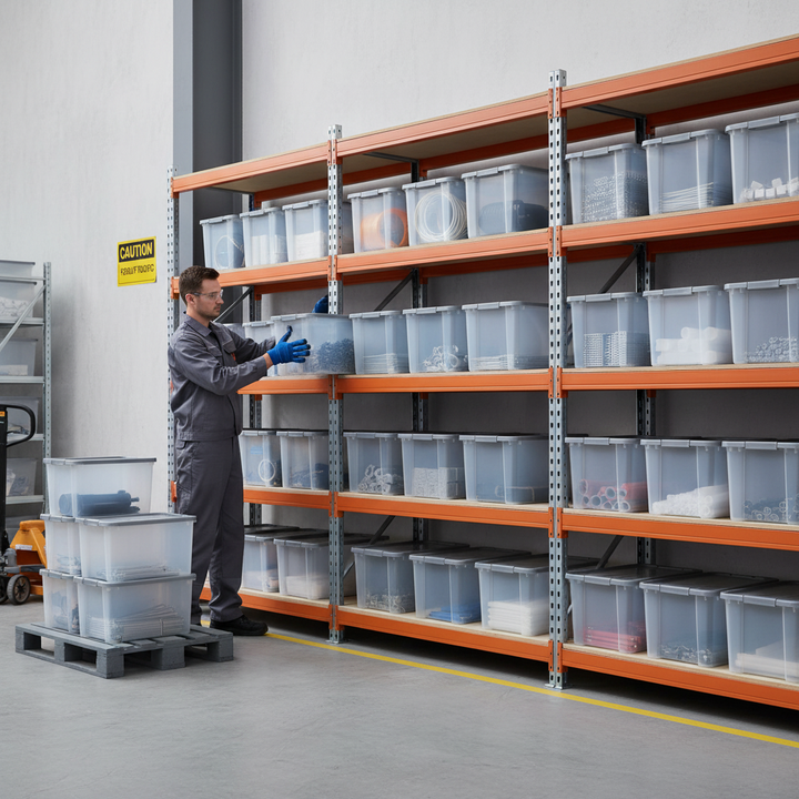 Premium Shelving Unit Bundle with 8x 60L Storage Boxes - 2130mm High - Front view