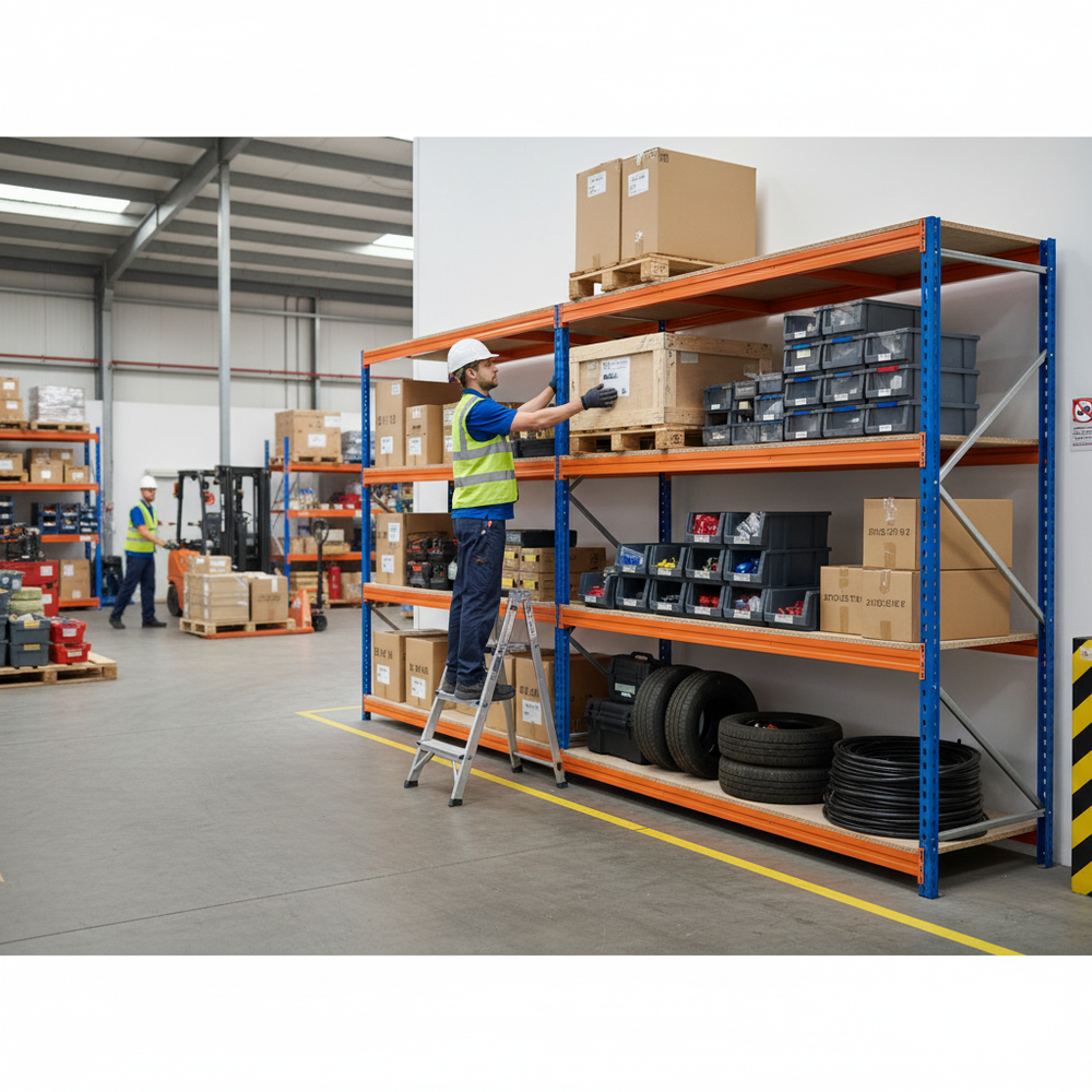 3x Premium Heavy Duty Garage Shelving - 2200mm High - 500kg Load Capacity - Side view