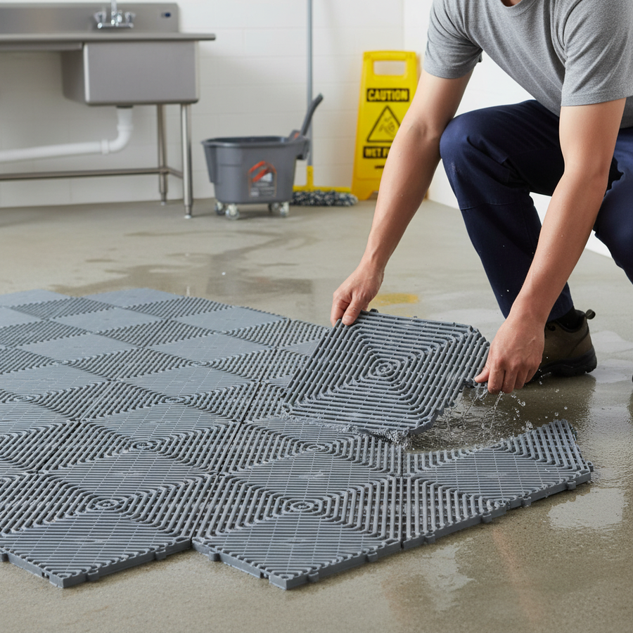 High-Performance Wet Area Mats for Safety and Durability - Grey - Front view