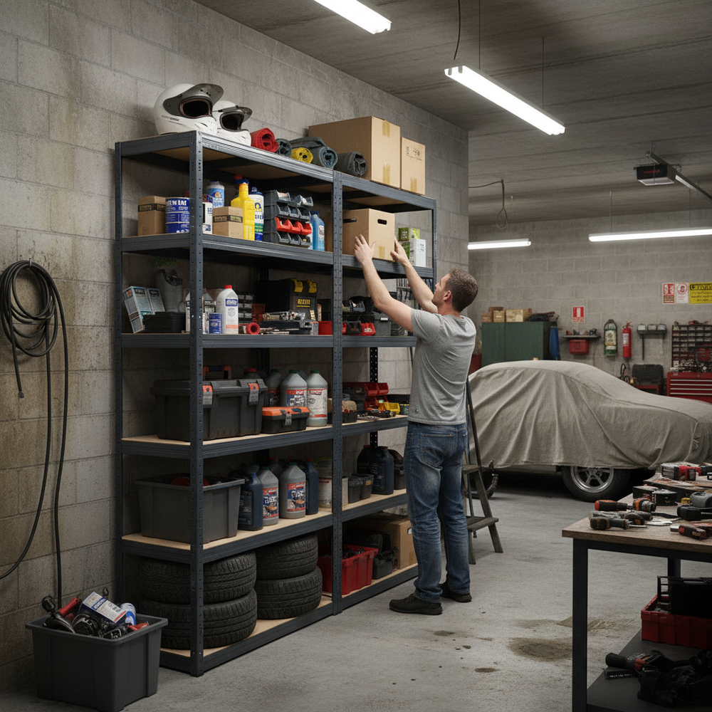 Heavy Duty Garage Shelving - 1800mm High - 200/280kg Load Capacity - Grey - Side view