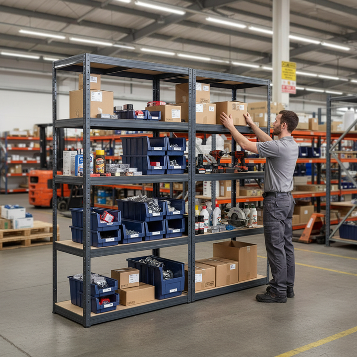 Premium Garage Shelving Unit - 2130mm High - 200/280kg Capacity - Grey - Side view