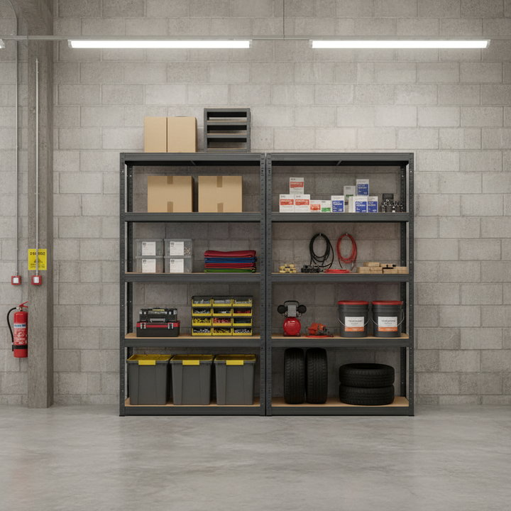 Premium Heavy Duty Shelving Unit - 2130mm High - 200/280kg Capacity - Grey - Front view