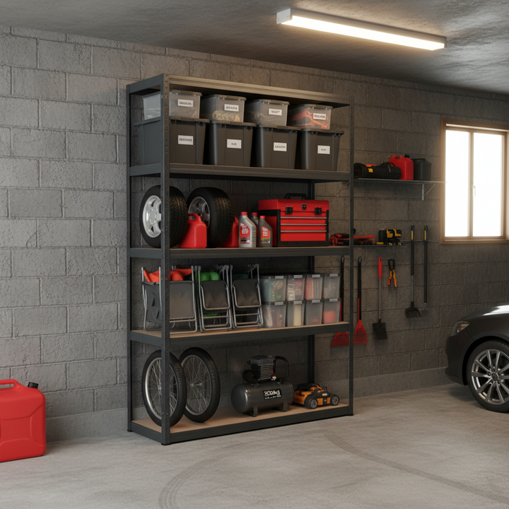 Premium Garage Shelving - 1600mm High - 200kg Capacity - Grey - Front view