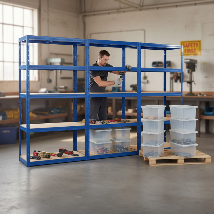 Premium Heavy Duty Shelving Unit - 1800mm High with 8x 60L Storage Boxes - Front view
